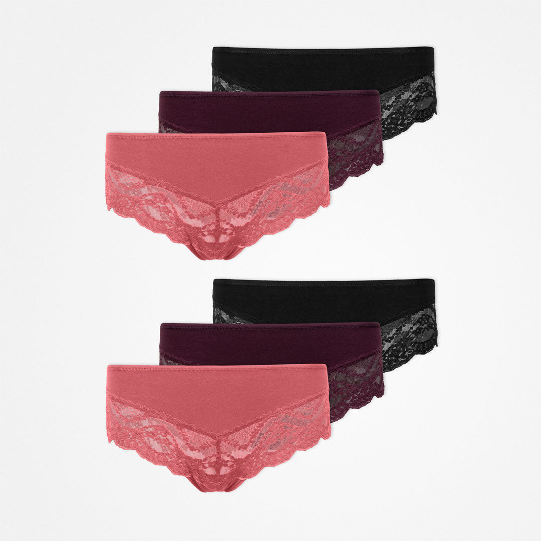 Hipster Panties mit Spitze | Mix (Mauve/Weinrot/Schwarz) – 14