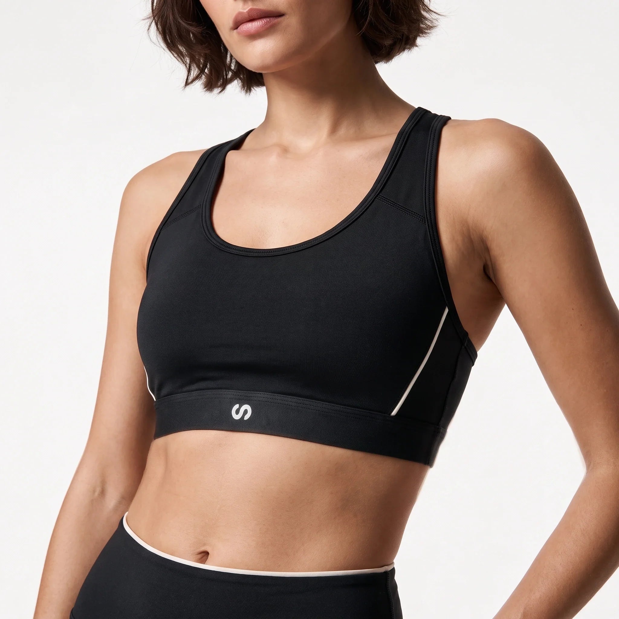 Sport-BH Damen mit Retro Kontraststreifen | Schwarz – 4