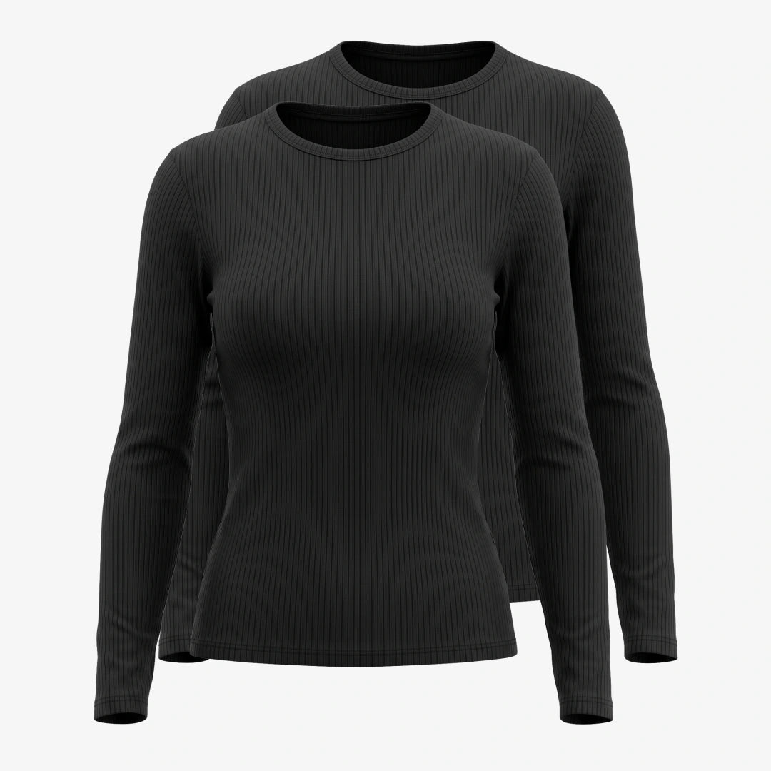 Langarmshirt Damen Rippstruktur | Schwarz – 12