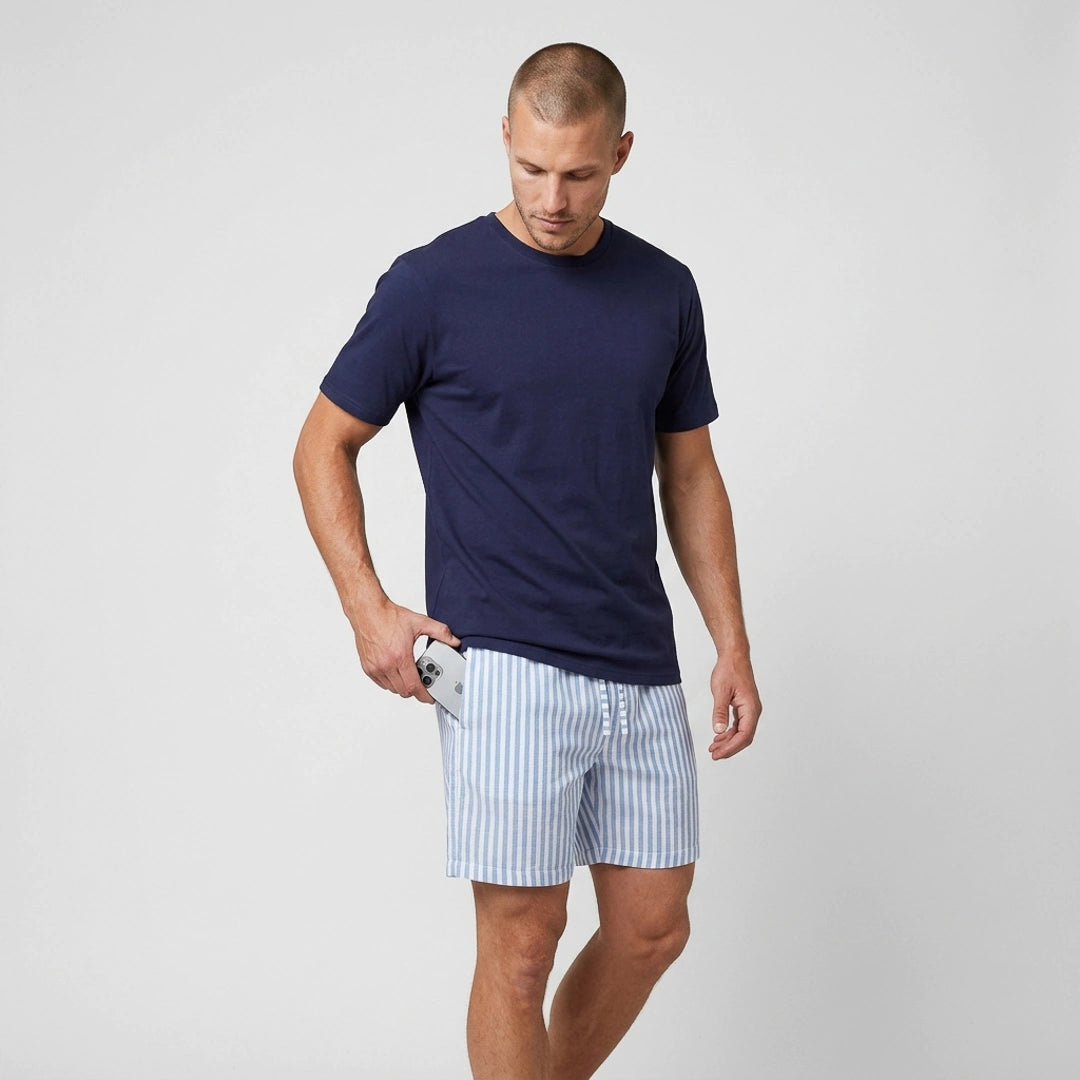 Schlafanzug Set Gestreift Herren Kurz | Blue Breeze/Weiß – 6