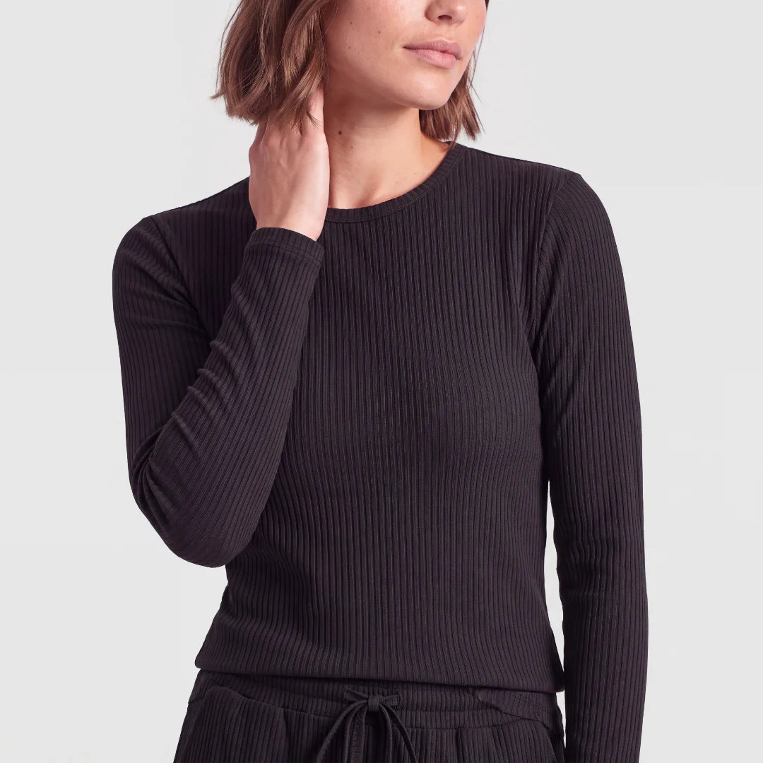 Langarmshirt Damen Rippstruktur | Schwarz – 5