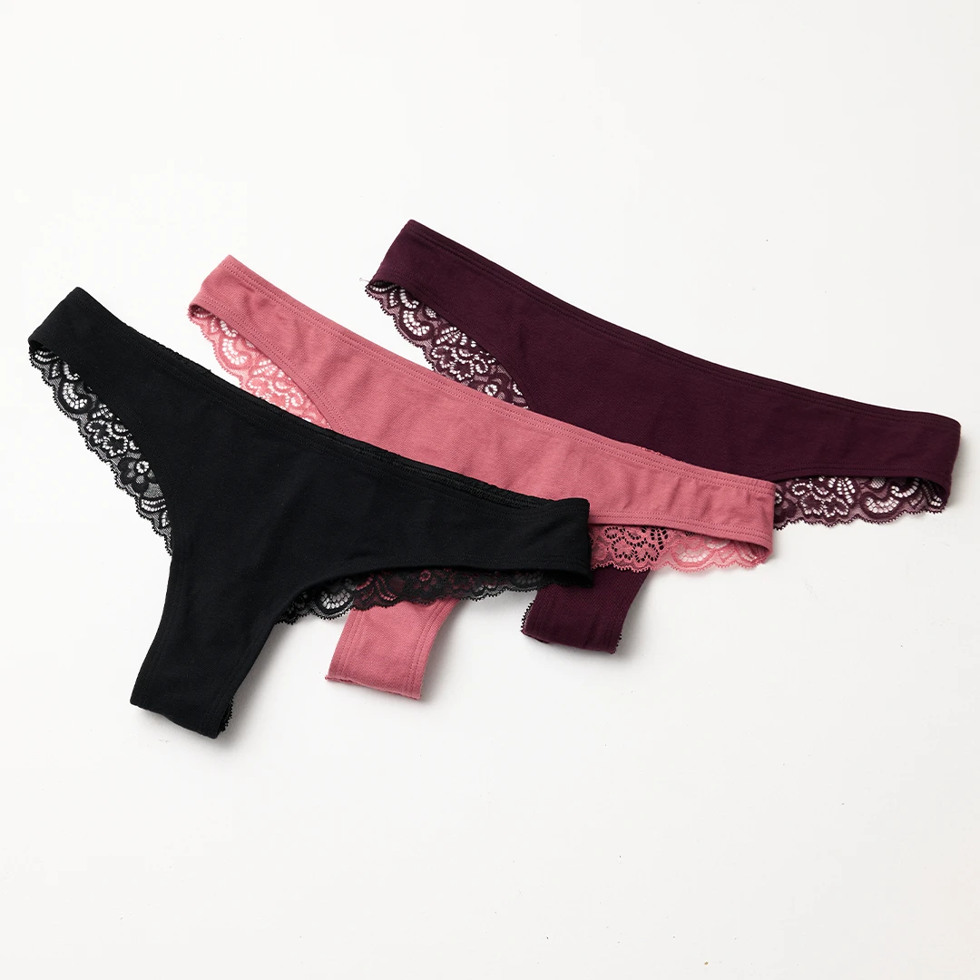 Tangas mit Spitze back ass | Mix (Mauve/Weinrot/Schwarz) – 5