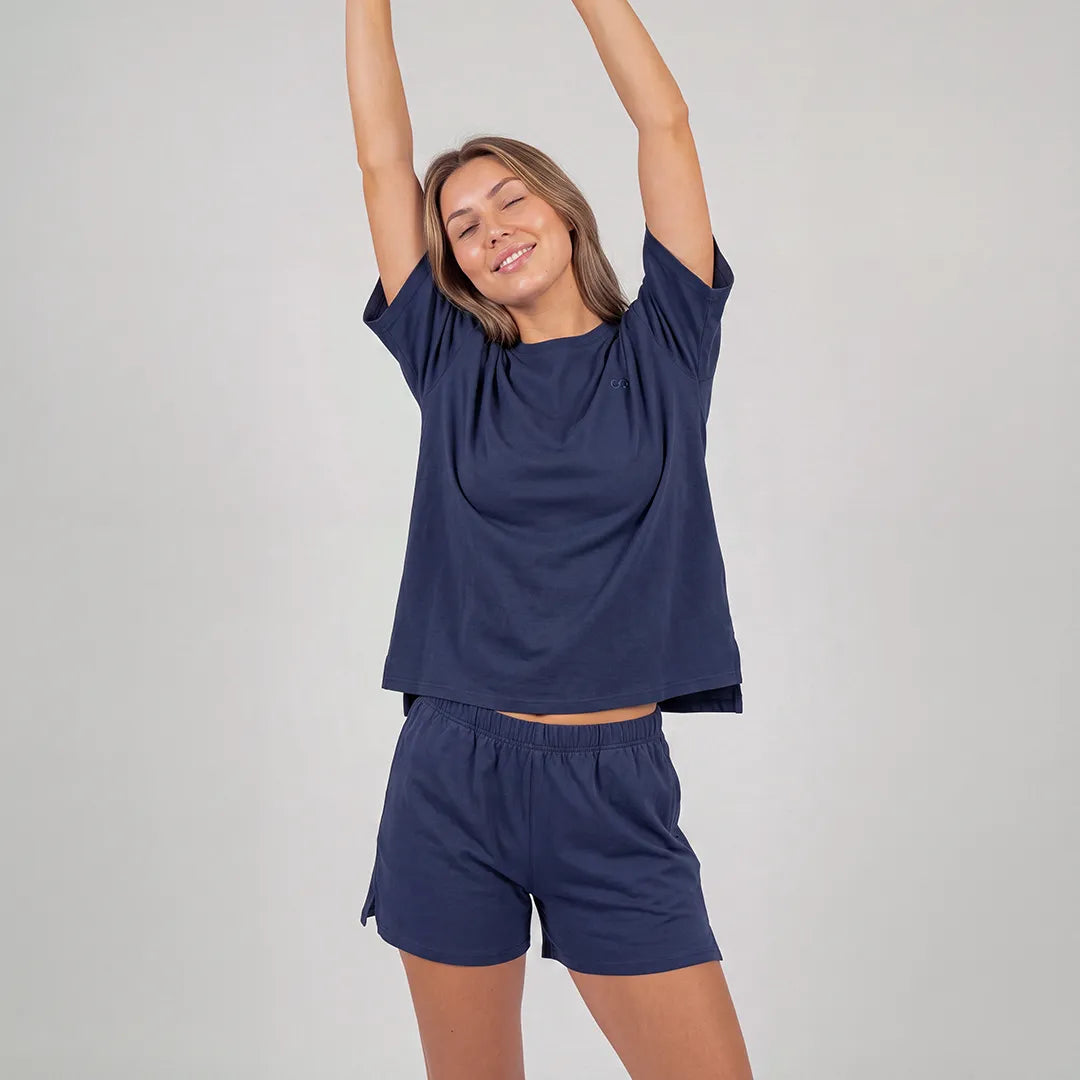 Schlafanzug Set Damen kurz | Dunkelblau – 5