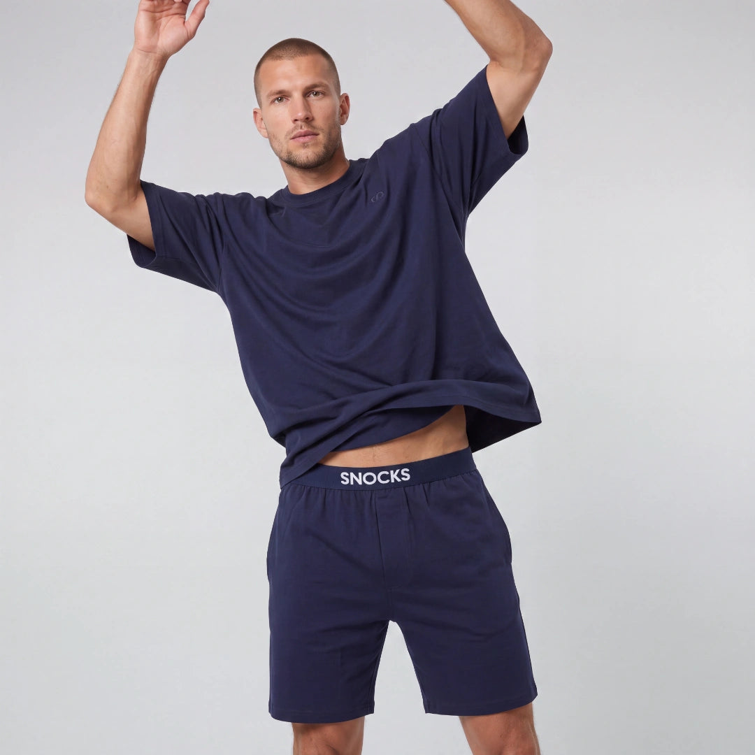 Schlafanzug Set Herren kurz | Dunkelblau – 6