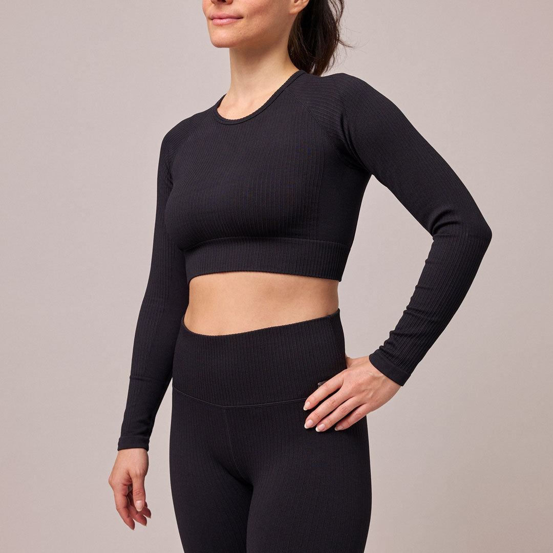 Geripptes Sportshirt langarm Damen | Pastelllila – 5
