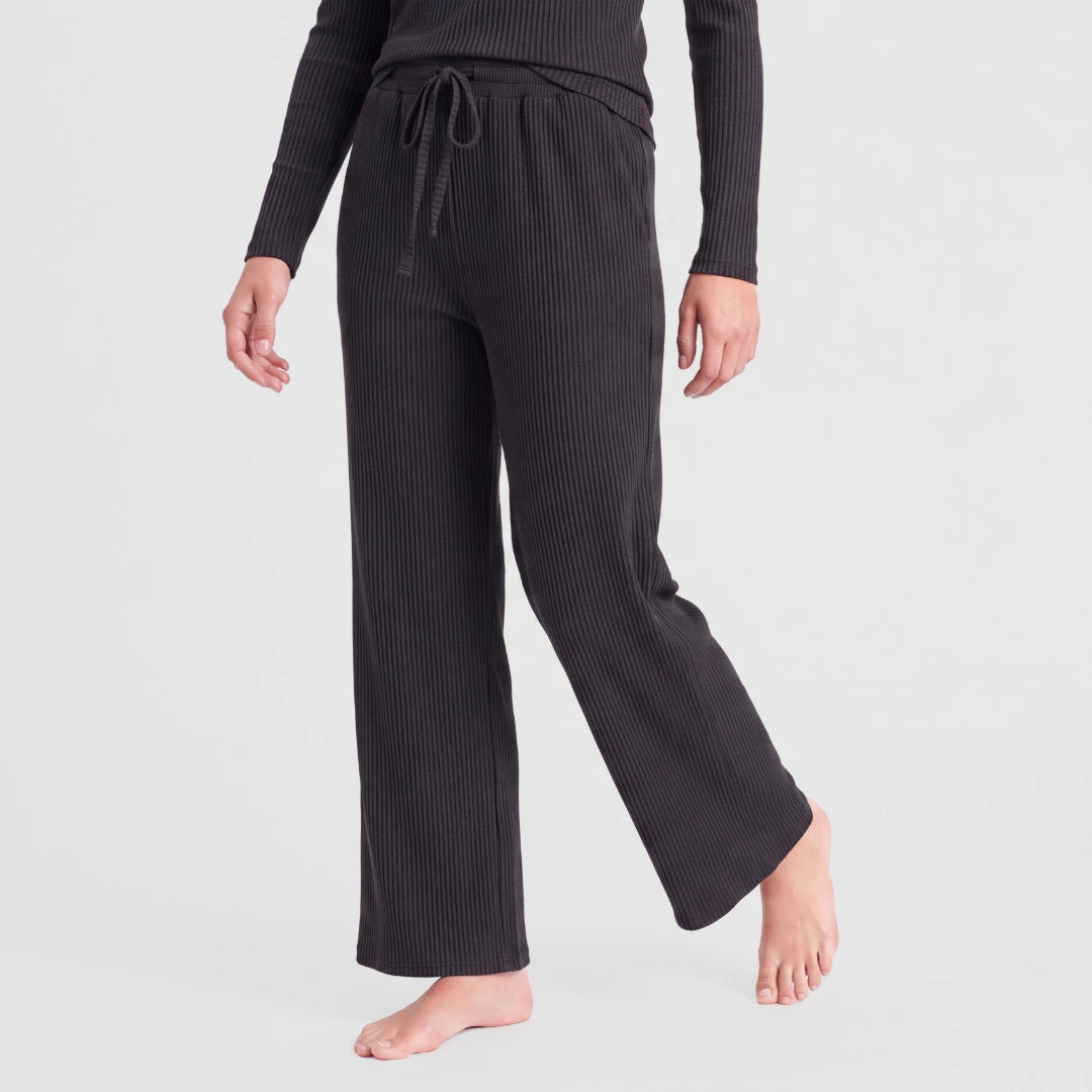 Loungehose Damen Rippstruktur | Schwarz – 2