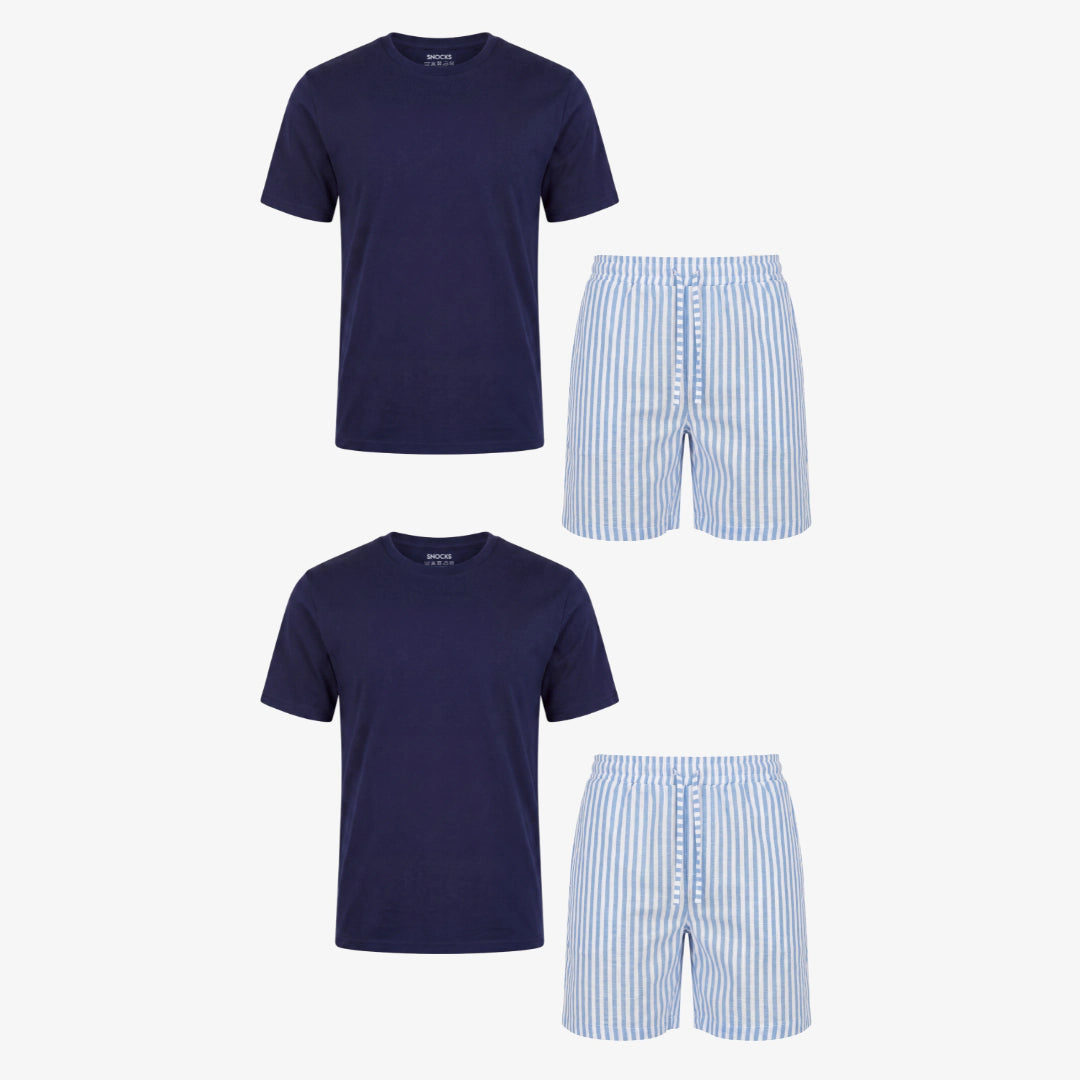 Schlafanzug Set Gestreift Herren Kurz | Blue Breeze/Weiß – 11