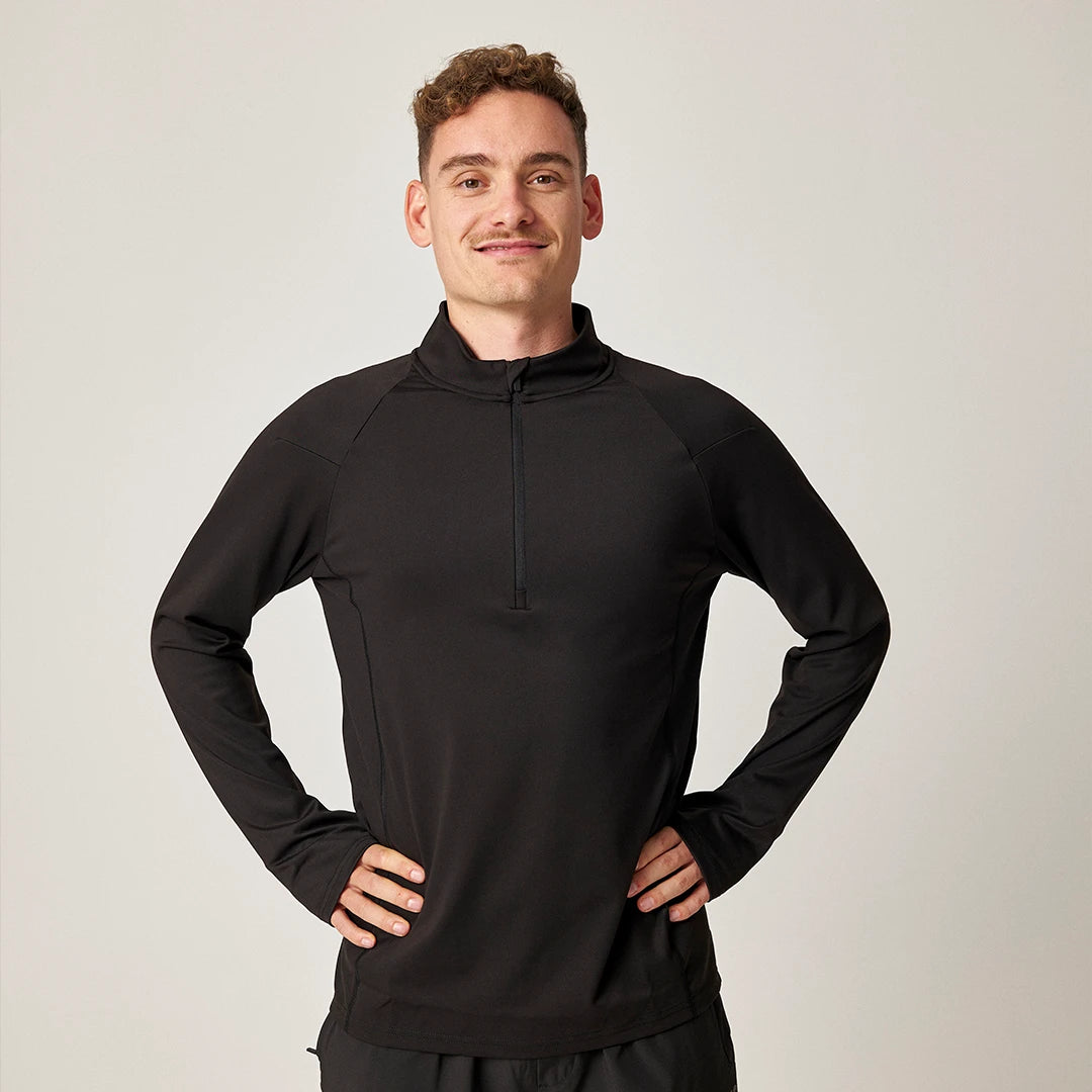 1/2 Zip Sportshirt langarm Herren | Schwarz – 2