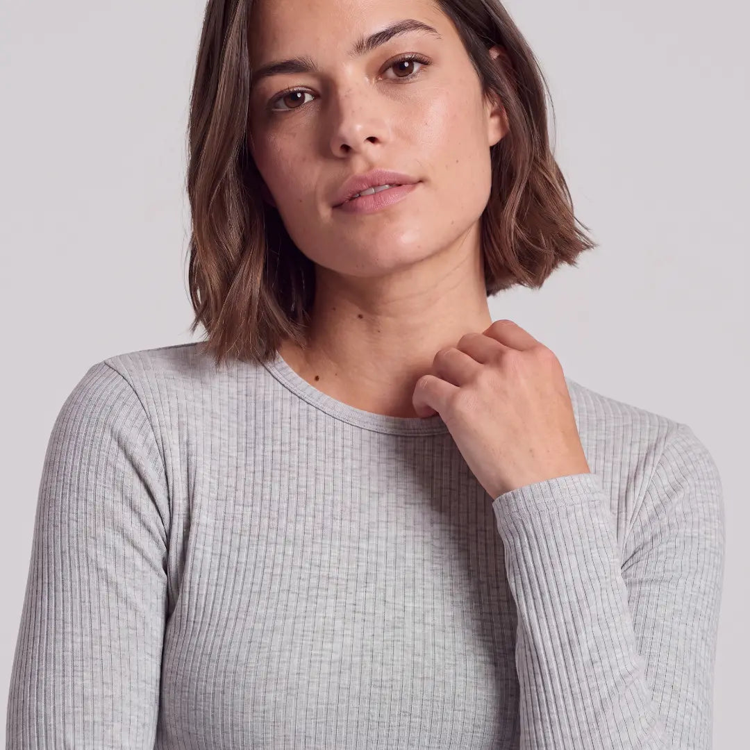 Langarmshirt Damen Rippstruktur | Hellgrau Meliert – 7