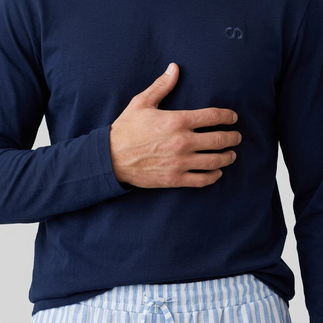 Schlafanzug Set Gestreift Herren Lang | Blue Breeze/Weiß – 5