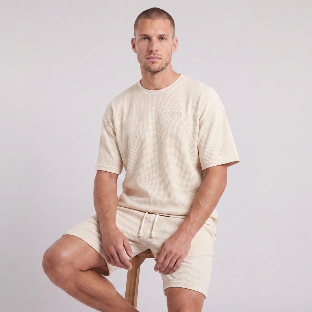 Schlafanzug Set Waffle Herren kurz | Beige – 8