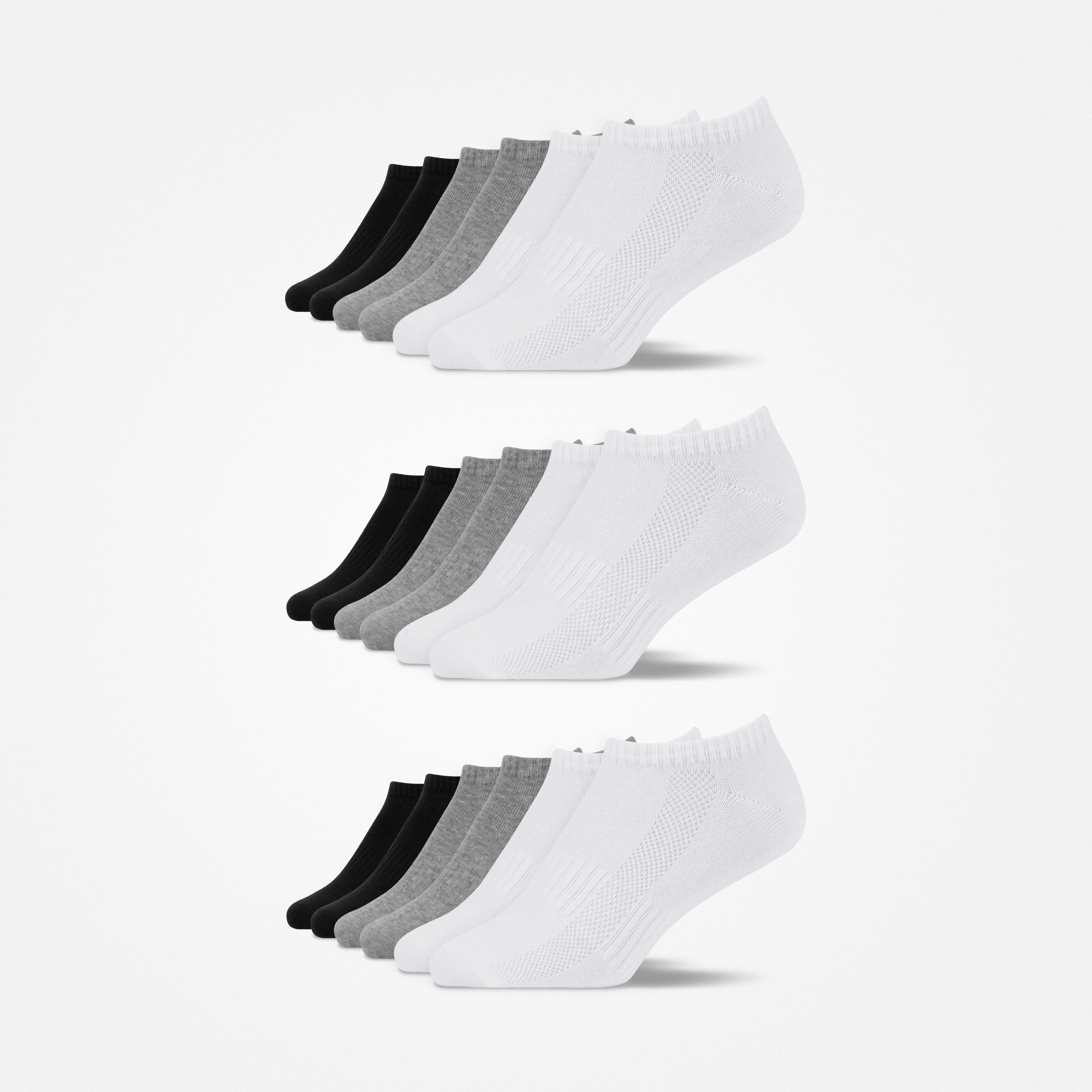 Kinder Sneaker Socken | Mix (Schwarz/Weiß/Grau) – 10
