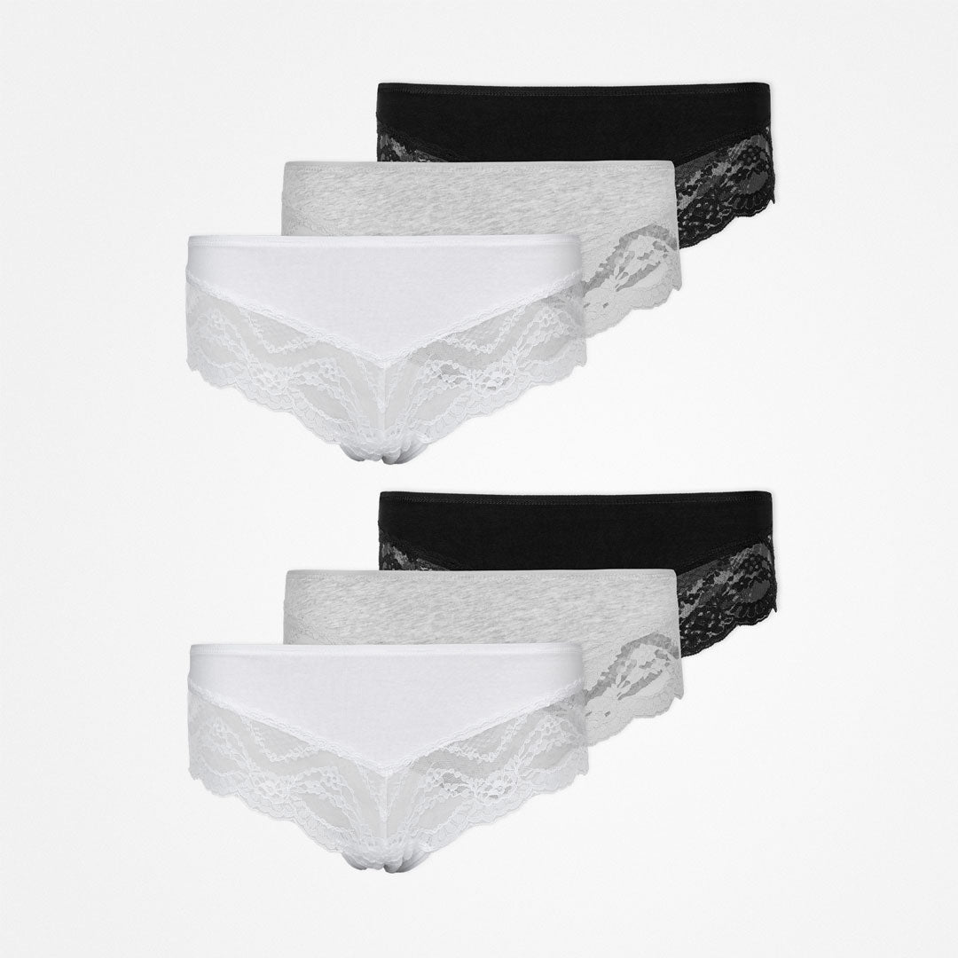 Hipster Panties mit Spitze | Mix (Weiß/Hellgrau/Schwarz) – 14