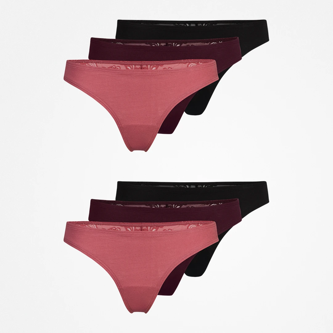 Tangas mit Spitze back ass | Mix (Mauve/Weinrot/Schwarz) – 8