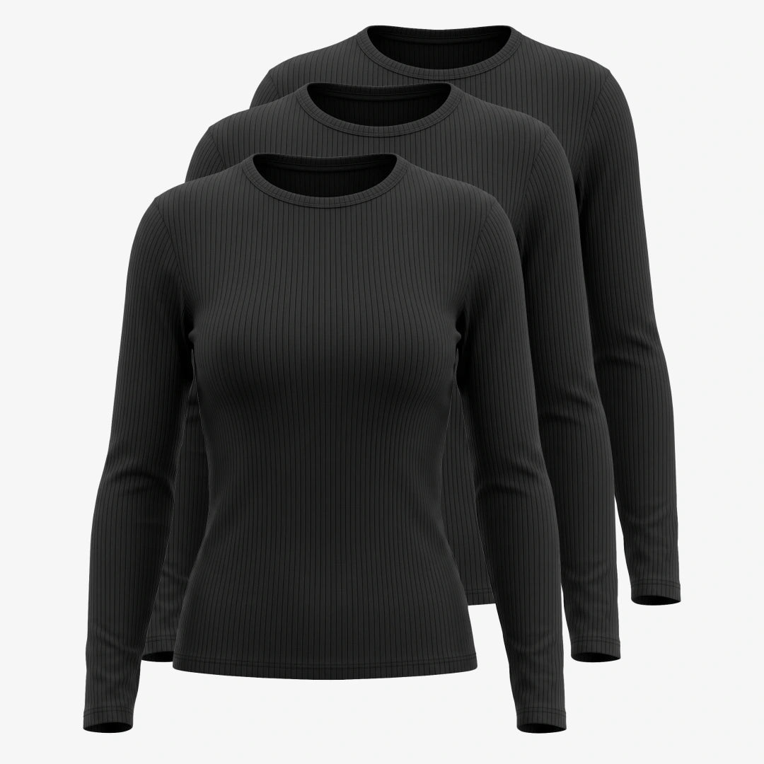 Langarmshirt Damen Rippstruktur | Schwarz – 13