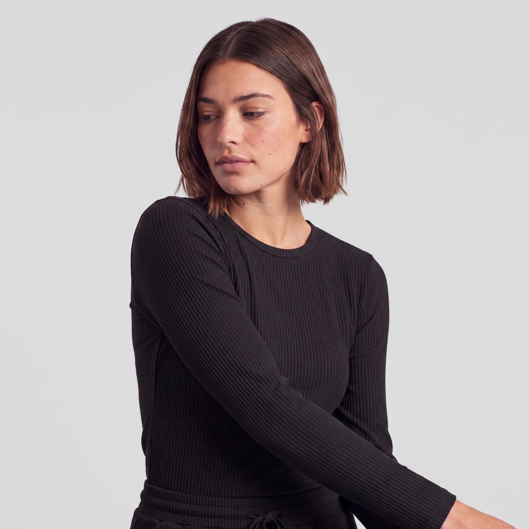 Langarmshirt Damen Rippstruktur | Schwarz – 10
