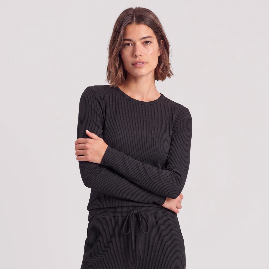 Langarmshirt Damen Rippstruktur | Schwarz – 2