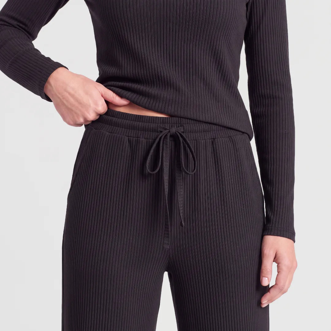 Loungehose Damen Rippstruktur | Schwarz – 4