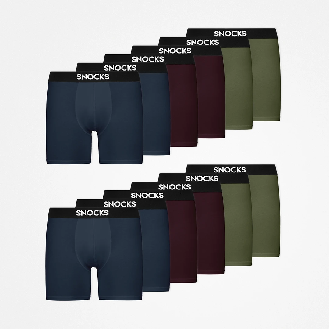 Lange Boxershorts | Mix (Rot/Olive/Blau) – 12