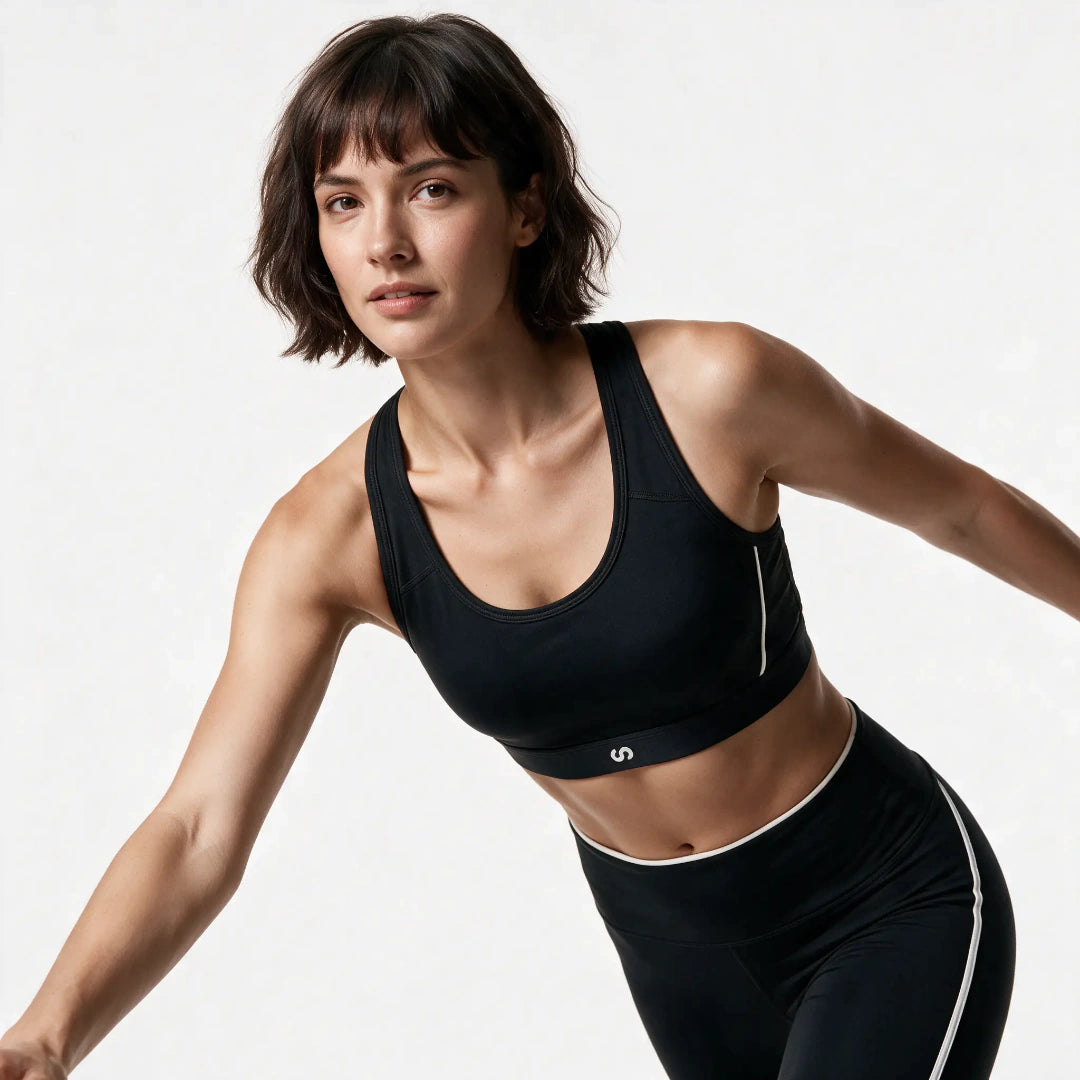 Sport-BH Damen mit Retro Kontraststreifen | Schwarz – 3