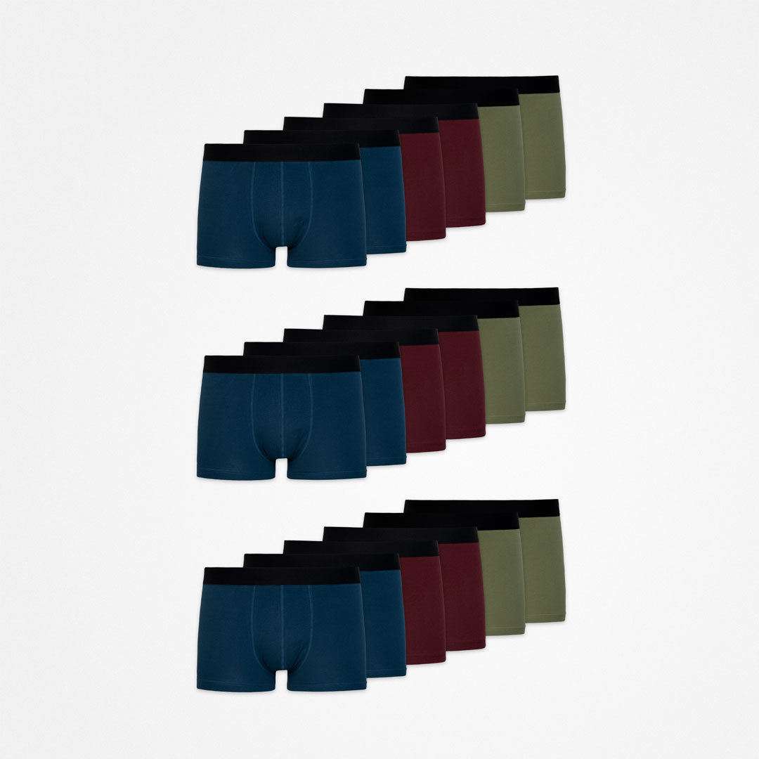 Boxershorts ohne Logo | Mix (Rot/Olive/Blau) – 12