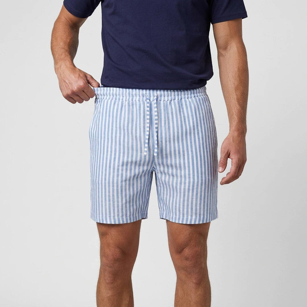 Schlafanzug Set Gestreift Herren Kurz | Blue Breeze/Weiß – 5