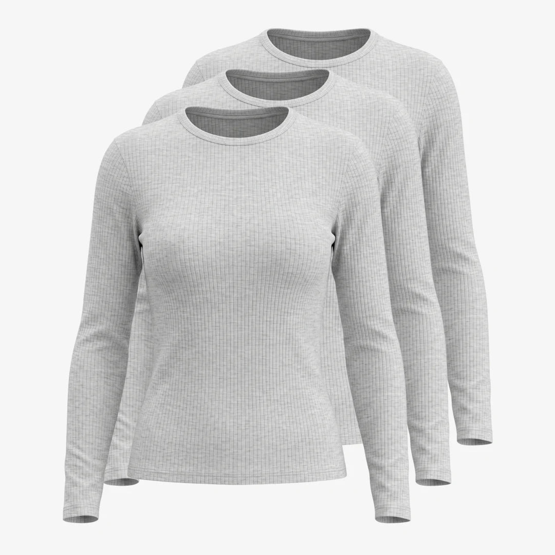 Langarmshirt Damen Rippstruktur | Hellgrau Meliert – 13