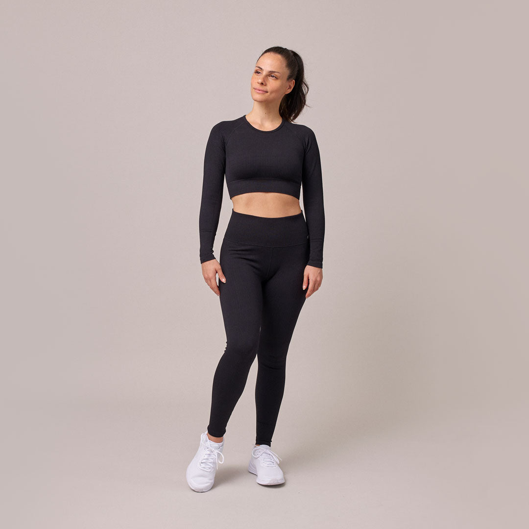 Geripptes Sportshirt langarm Damen | Pastelllila – 2