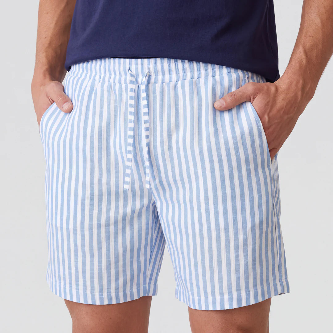 Schlafanzug Set Gestreift Herren Kurz | Blue Breeze/Weiß – 3