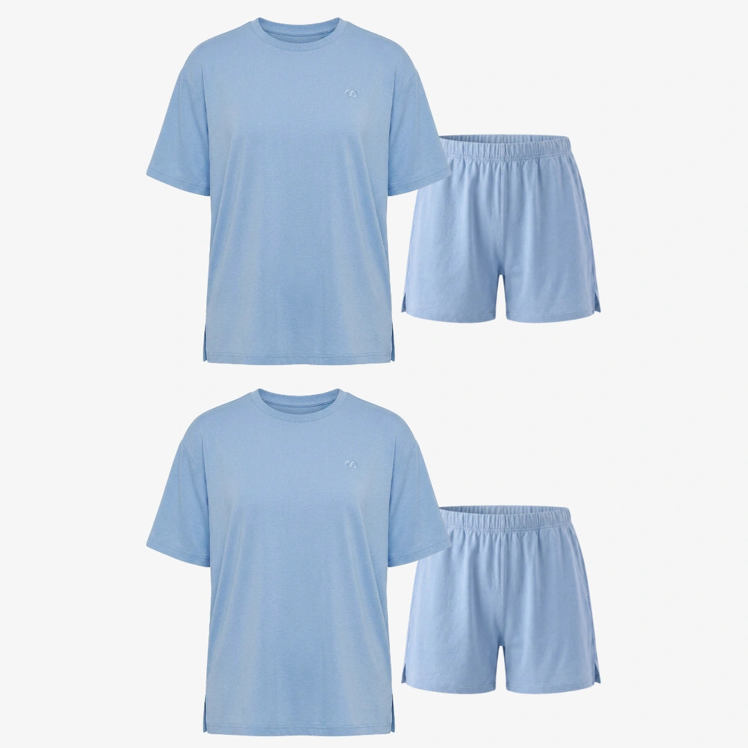 Schlafanzug Set Damen kurz | Hellblau – 11
