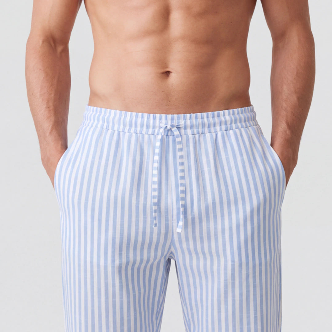 Schlafanzug Set Gestreift Herren Lang | Blue Breeze/Weiß – 4