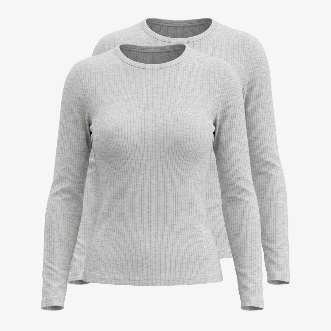 Langarmshirt Damen Rippstruktur | Hellgrau Meliert – 12