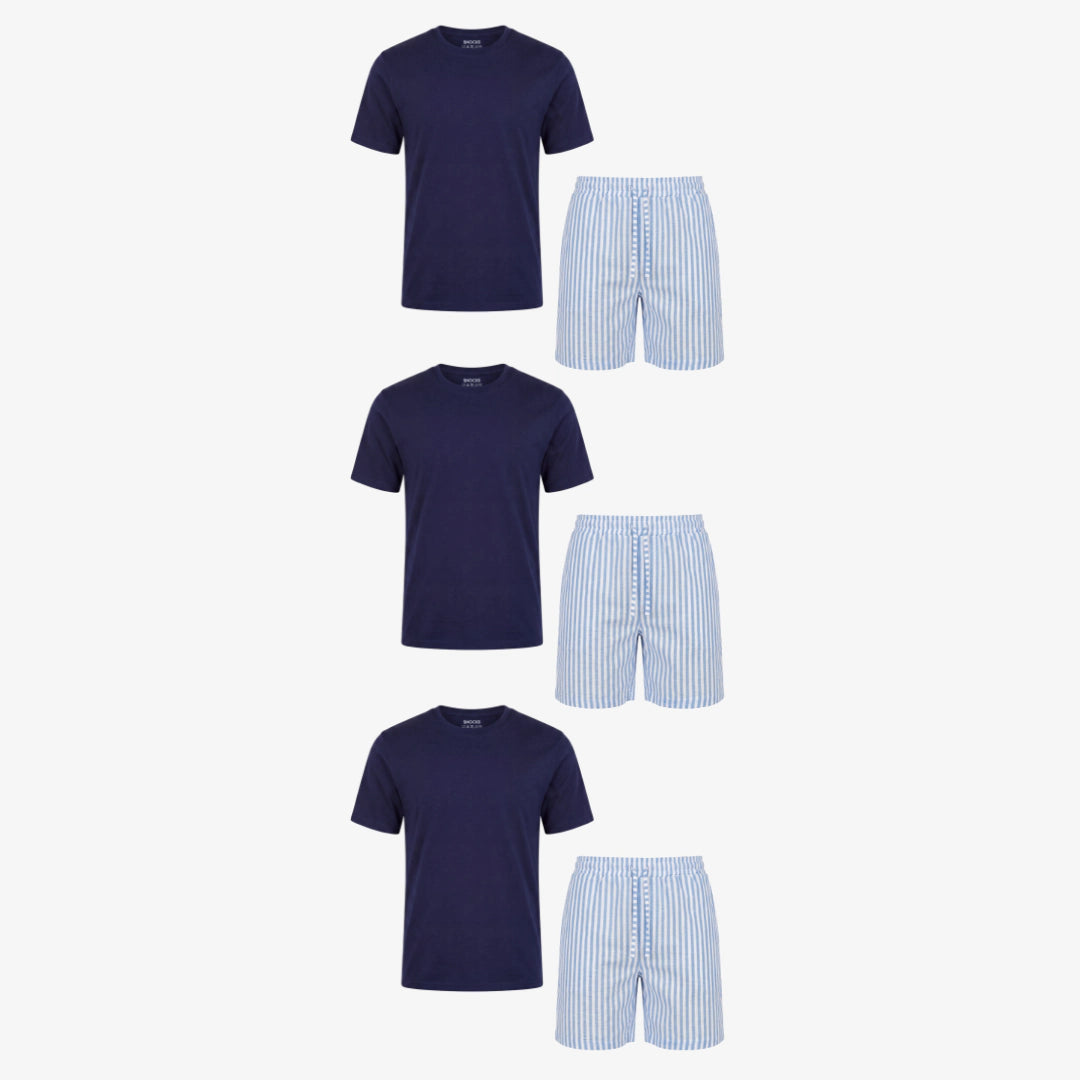 Schlafanzug Set Gestreift Herren Kurz | Blue Breeze/Weiß – 12