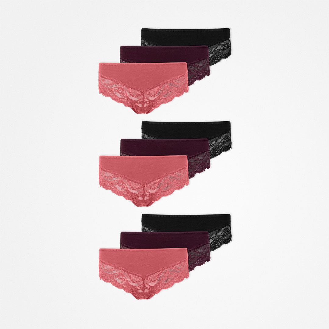 Hipster Panties mit Spitze | Mix (Mauve/Weinrot/Schwarz) – 15