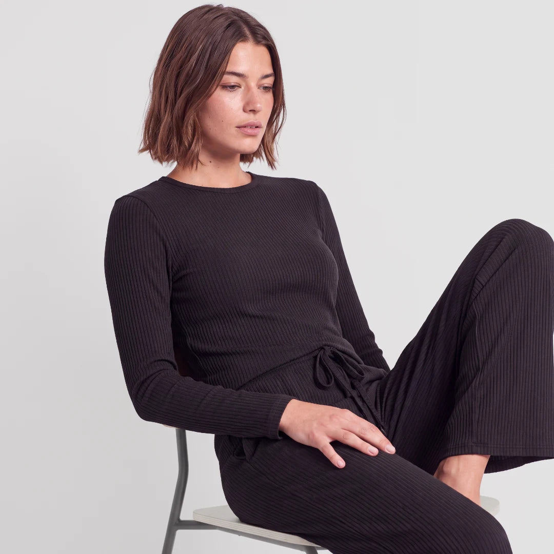 Loungehose Damen Rippstruktur | Schwarz – 7