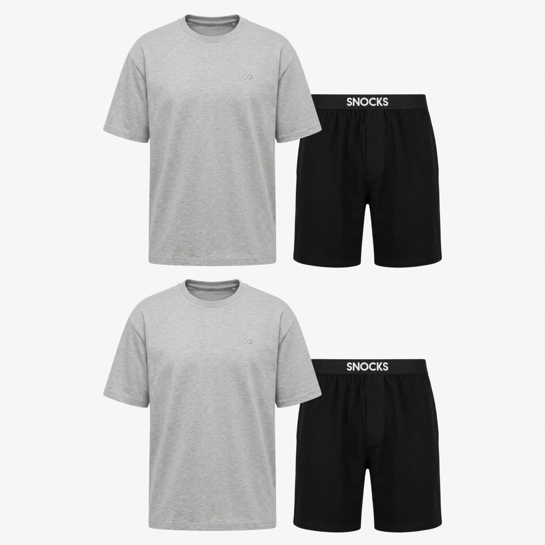 Schlafanzug Set Herren kurz | Mix (Schwarz/Hellgrau Meliert) – 11