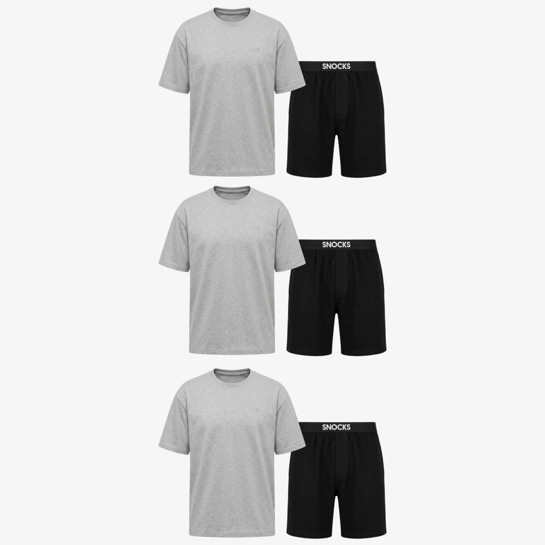 Schlafanzug Set Herren kurz | Mix (Schwarz/Hellgrau Meliert) – 12