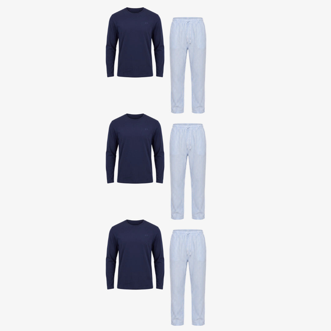 Schlafanzug Set Gestreift Herren Lang | Blue Breeze/Weiß – 11