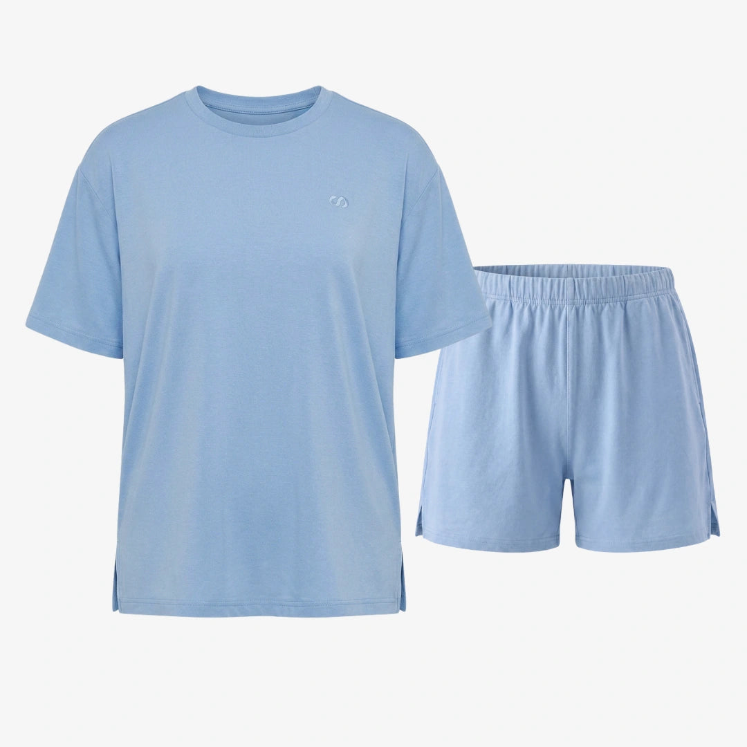 Schlafanzug Set Damen kurz | Hellblau – 10