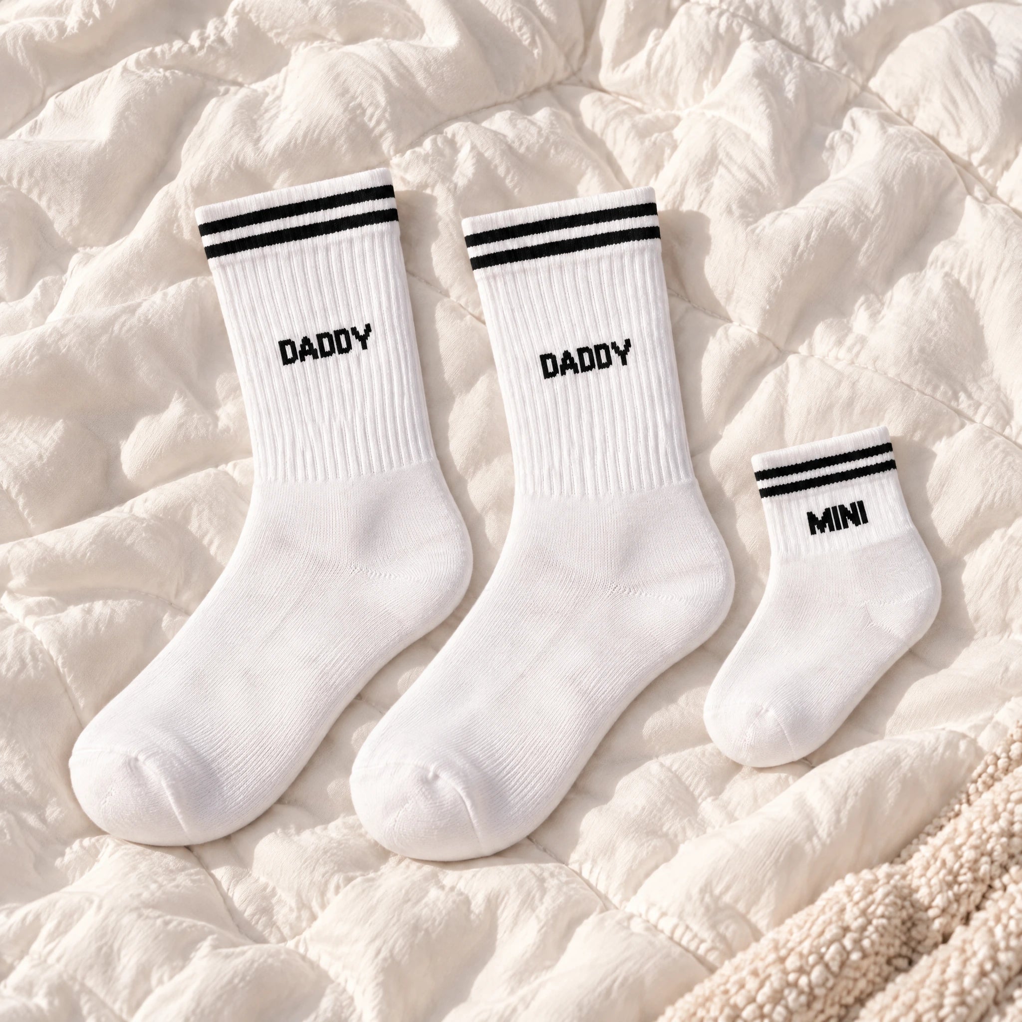 Familiensocken „Daddy, Daddy, Mini“ | Weiß – 8