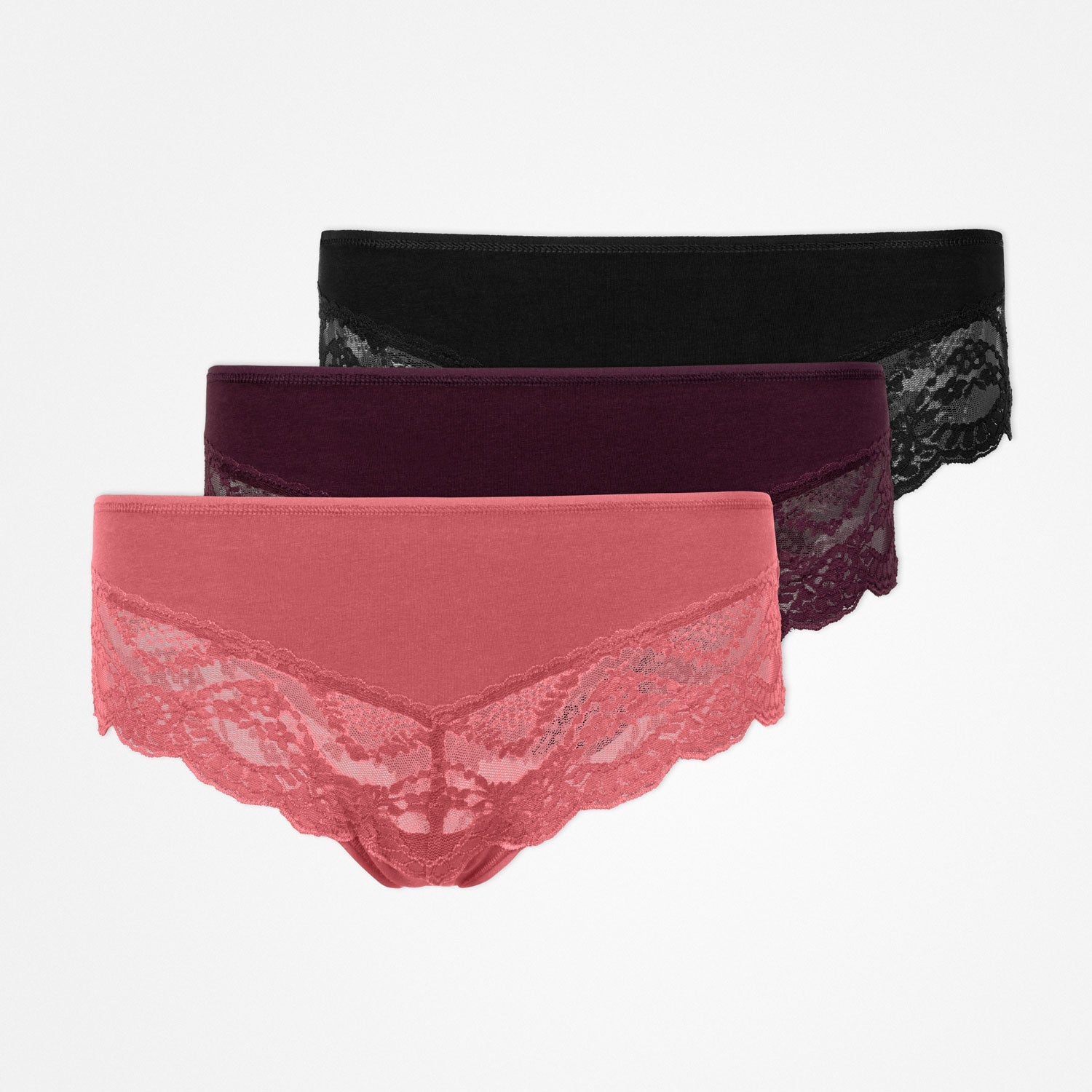 Hipster Panties mit Spitze | Mix (Mauve/Weinrot/Schwarz) – 13