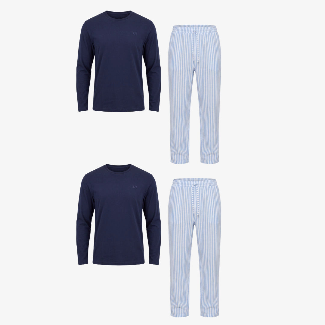 Schlafanzug Set Gestreift Herren Lang | Blue Breeze/Weiß – 10
