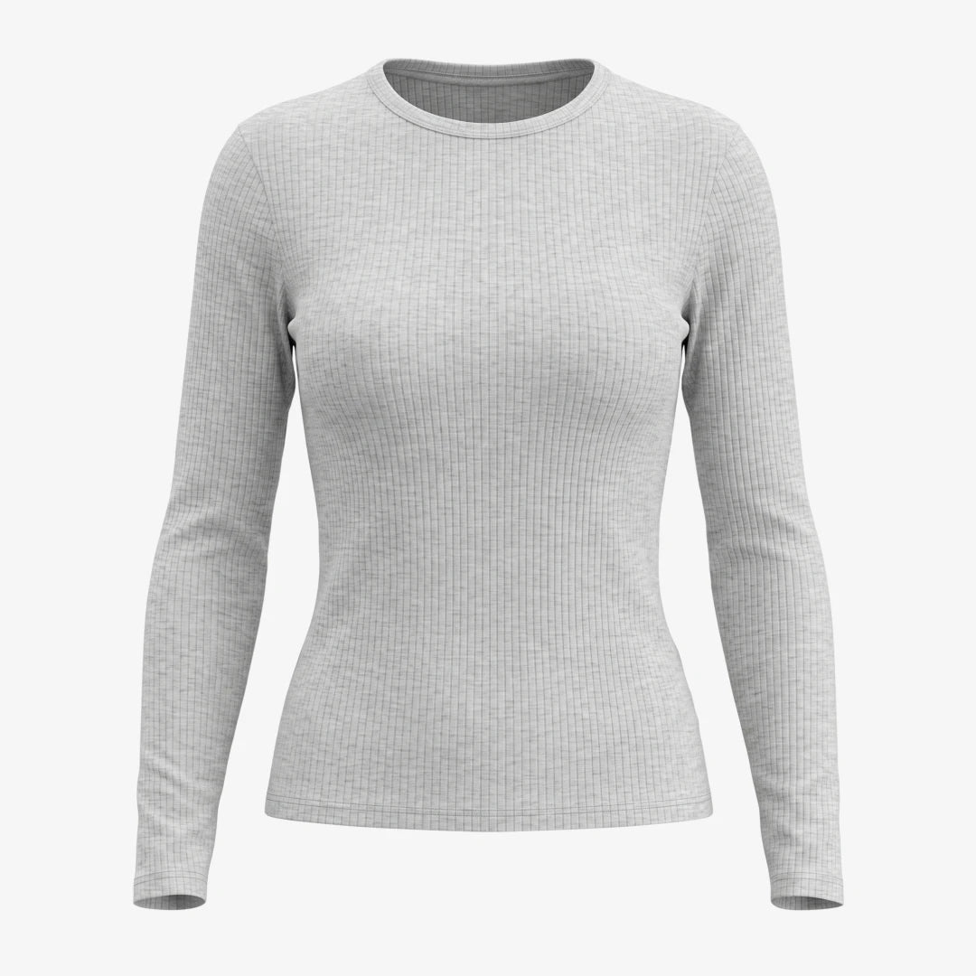 Langarmshirt Damen Rippstruktur | Hellgrau Meliert