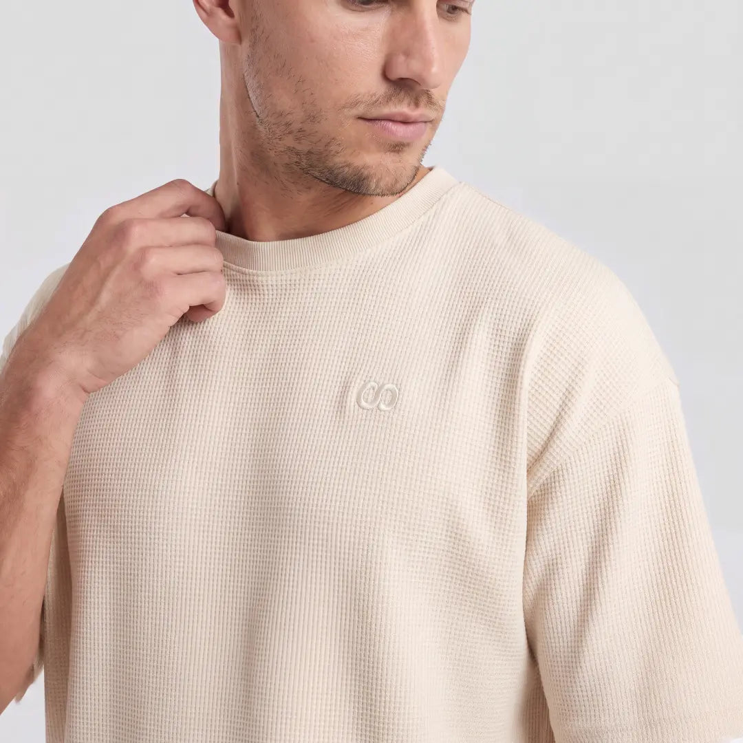Schlafanzug Set Waffle Herren kurz | Beige – 6