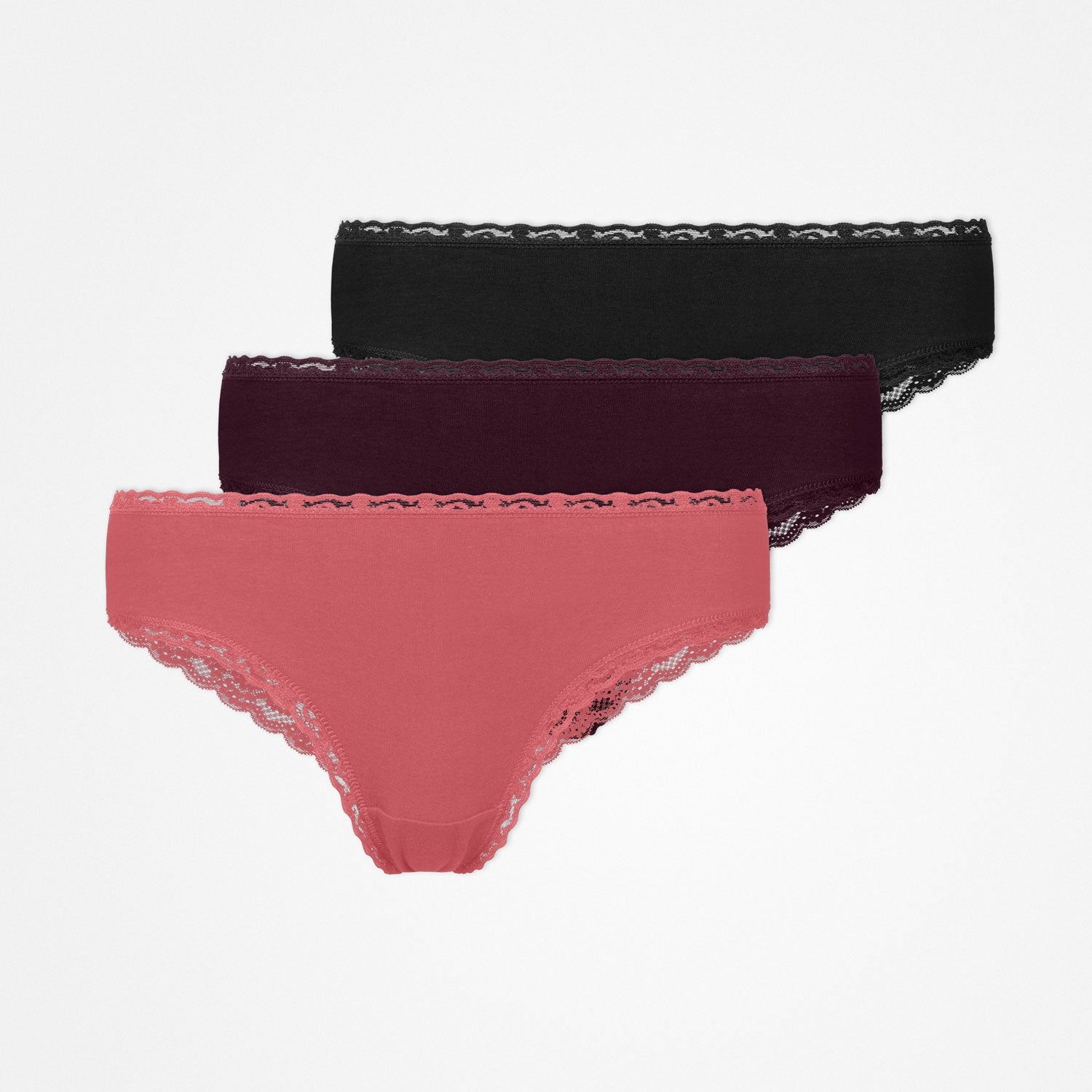 Brazilian Slips mit Spitze | Mix (Mauve/Weinrot/Schwarz) – 12