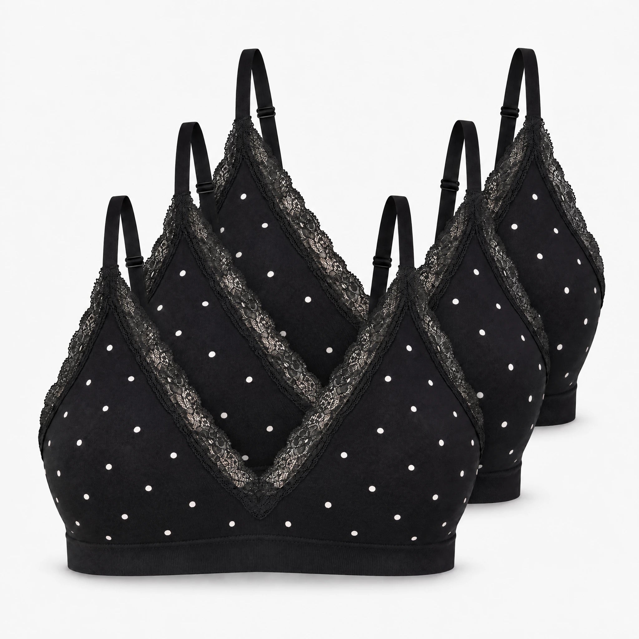 Seamless Spitzen Bralette | Schwarz mit weißen Pünktchen – 14