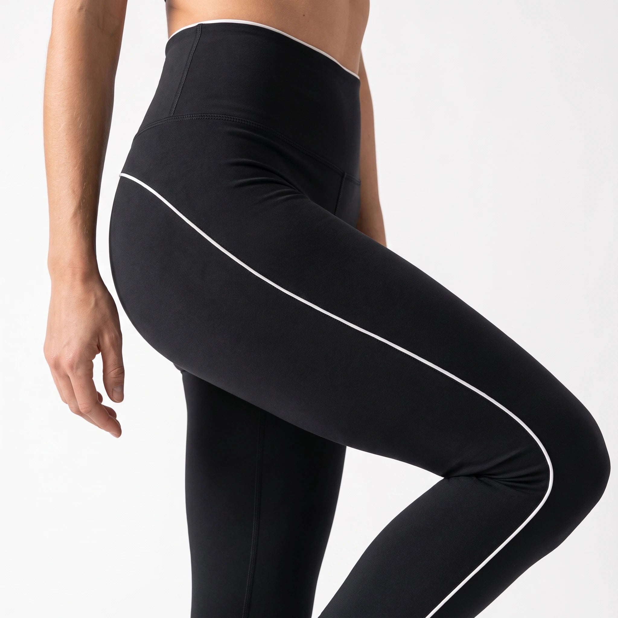 High Waist Leggings mit Retro Kontraststreifen | Schwarz – 3