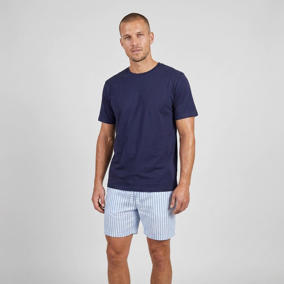 Schlafanzug Set Gestreift Herren Kurz | Blue Breeze/Weiß – 4