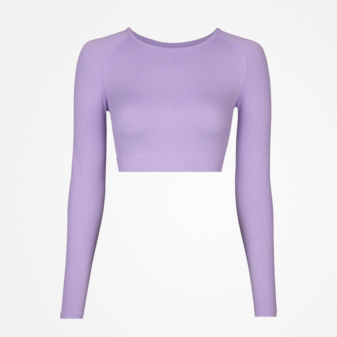 Geripptes Sportshirt langarm Damen | Pastelllila – 11