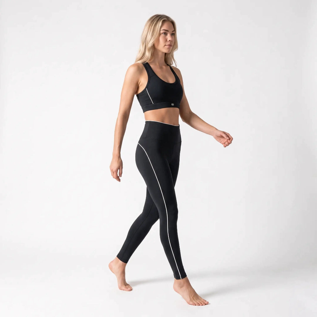 High Waist Leggings mit Retro Kontraststreifen | Schwarz – 7